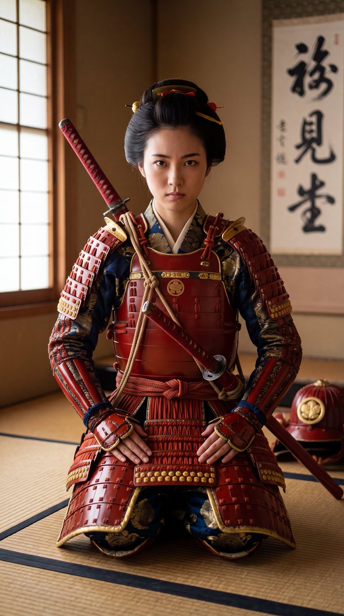 Game Asset - Japanese Samurai Woman in Red Armor - Image 1