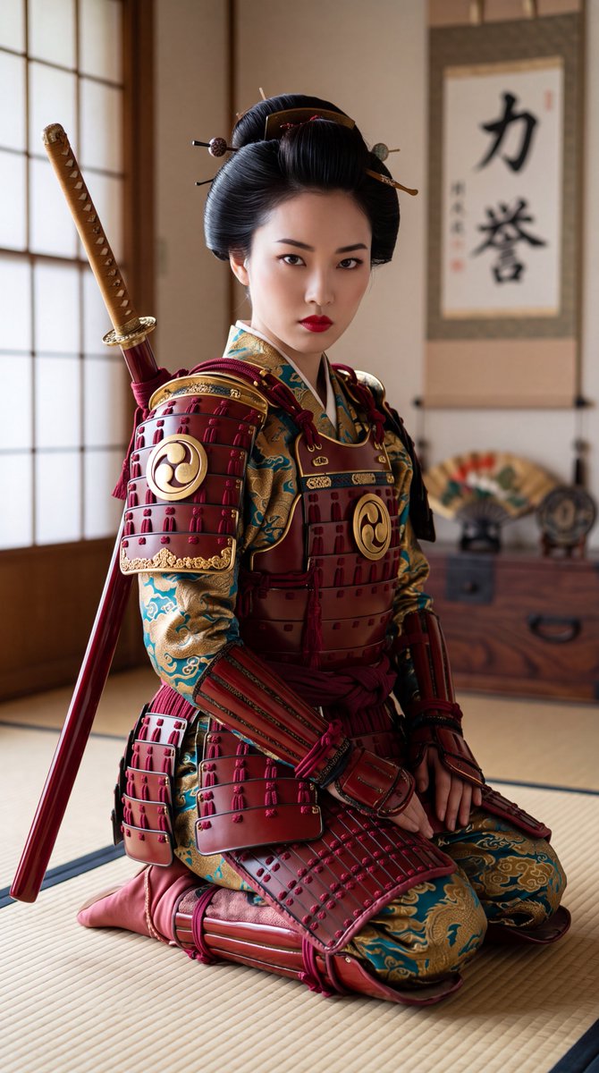 Game Asset - Japanese Samurai Woman in Red Armor - Image 3