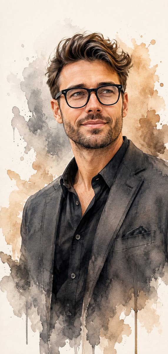 Refined Watercolor Portrait of a Mature Man