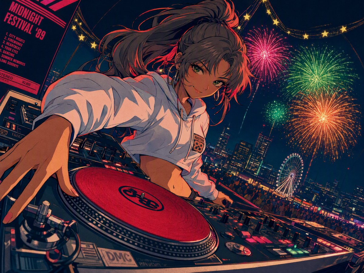 90s Retro Anime DJ Girl