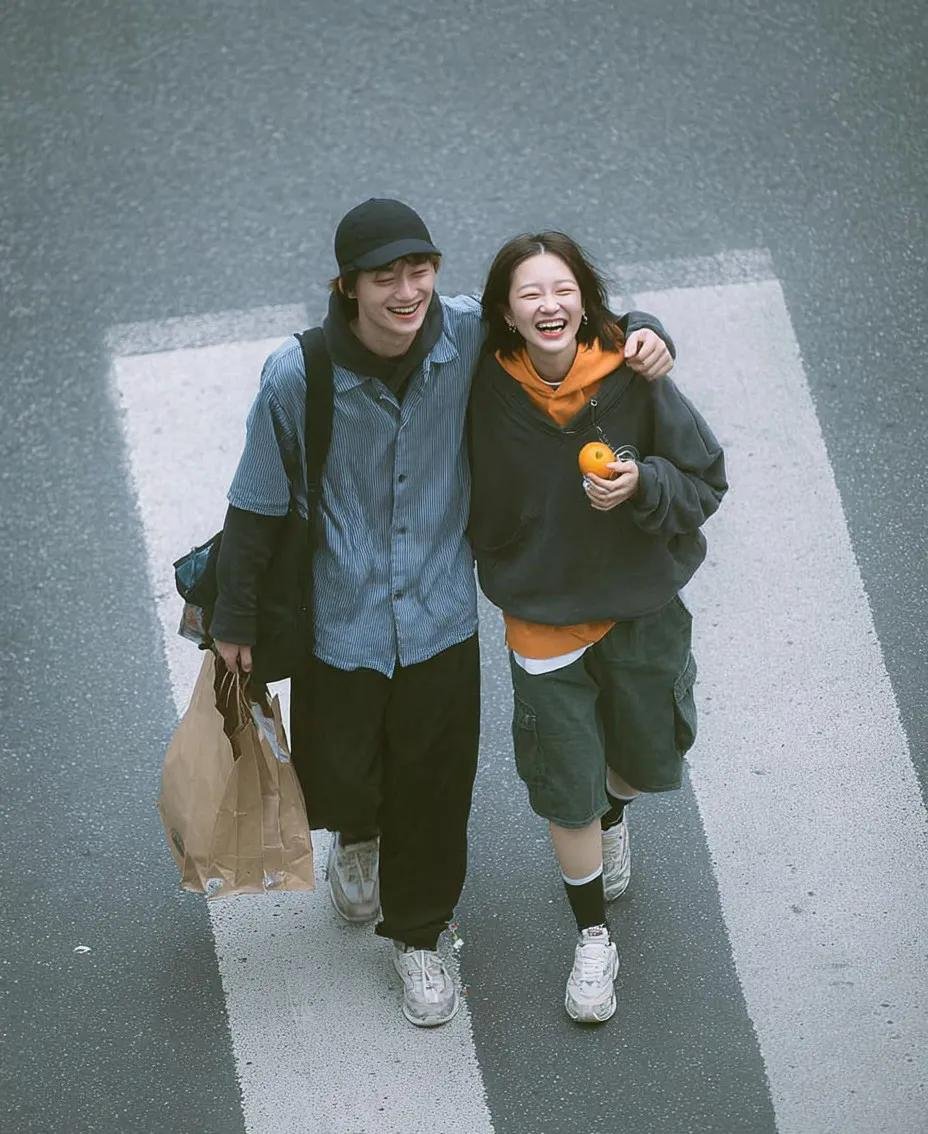 Cinematic Overhead Street Couple Photo