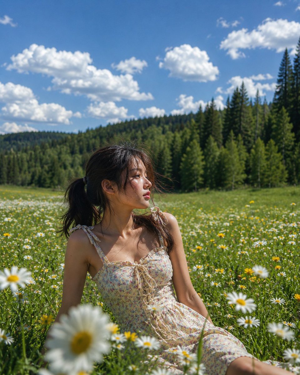 Editorial Fashion Portrait in Wildflower Meadow