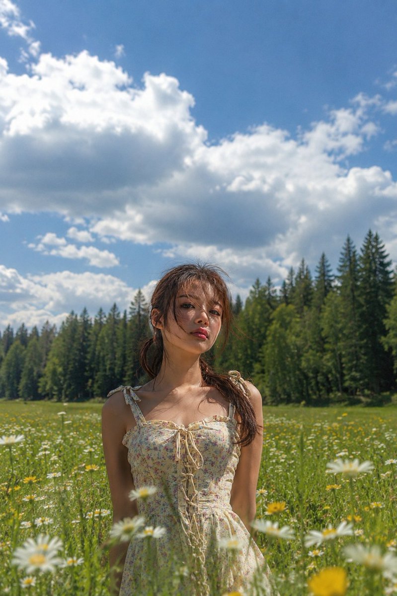 Editorial Fashion Portrait in Wildflower Meadow reference image 1