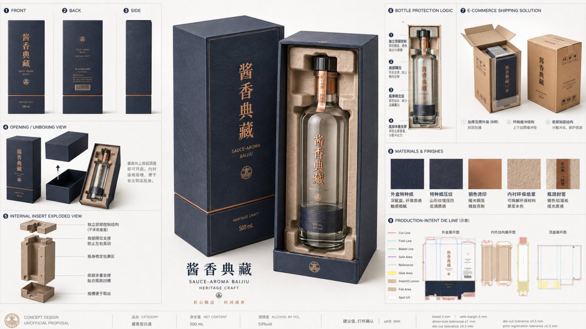 Premium Spirits Packaging Design Proposal Board