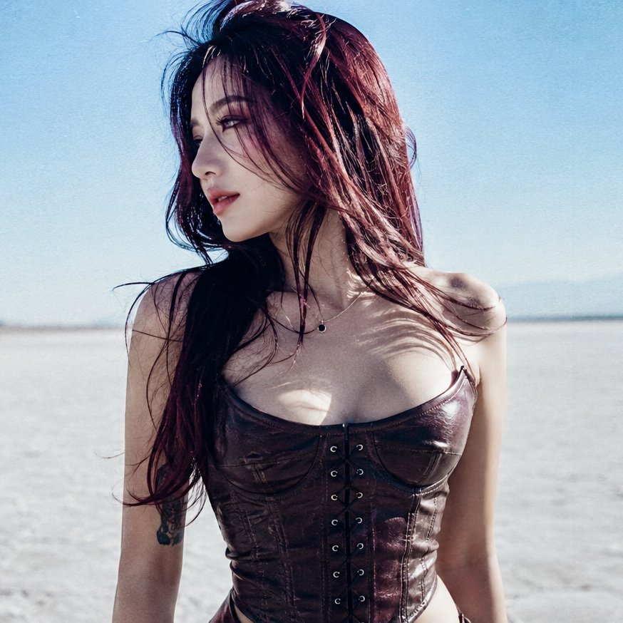 Japanese Woman in Leather Corset Portrait