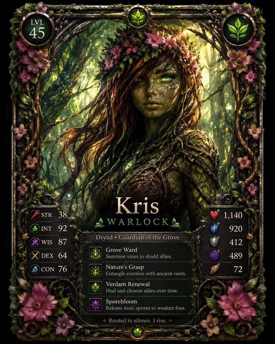 Fantasy Dryad RPG Character Card