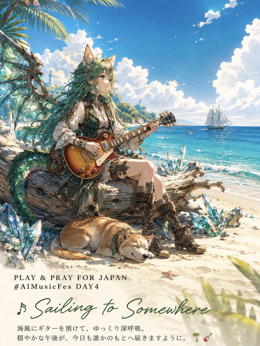 Crystal Dragon Beach Guitar Poster