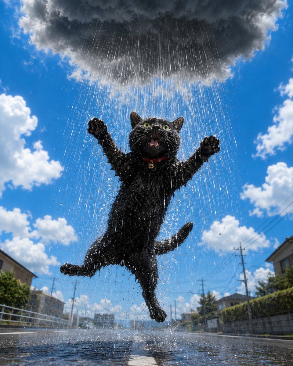 Black Cat Under Personal Rain Cloud