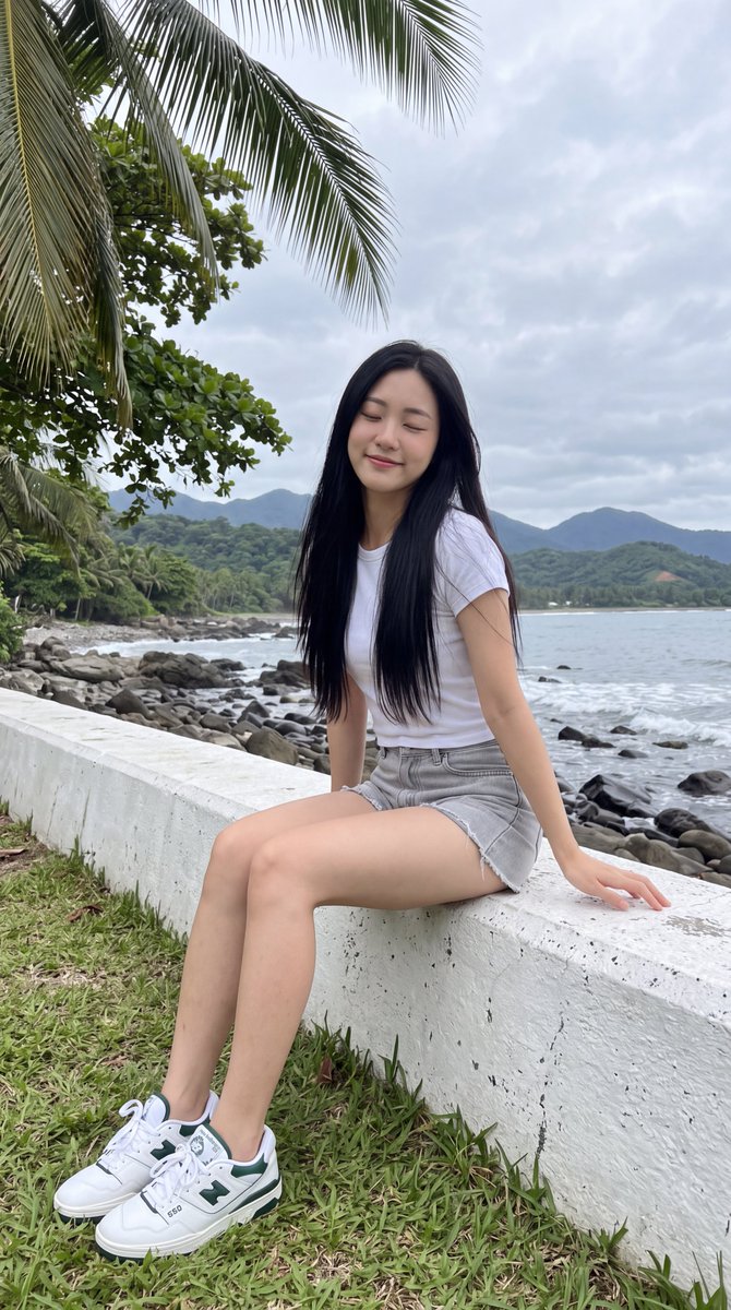 Social Media Post - East Asian Woman on Seawall - Image 1