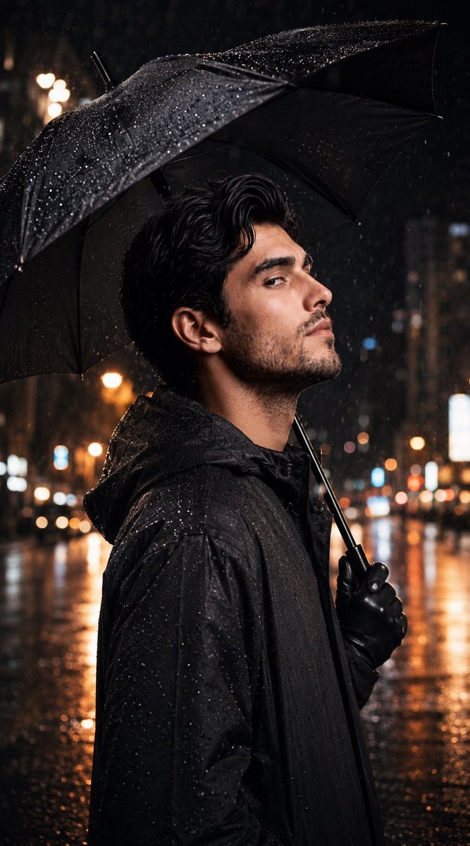 Neo-Noir Cinematic Rain Portrait
