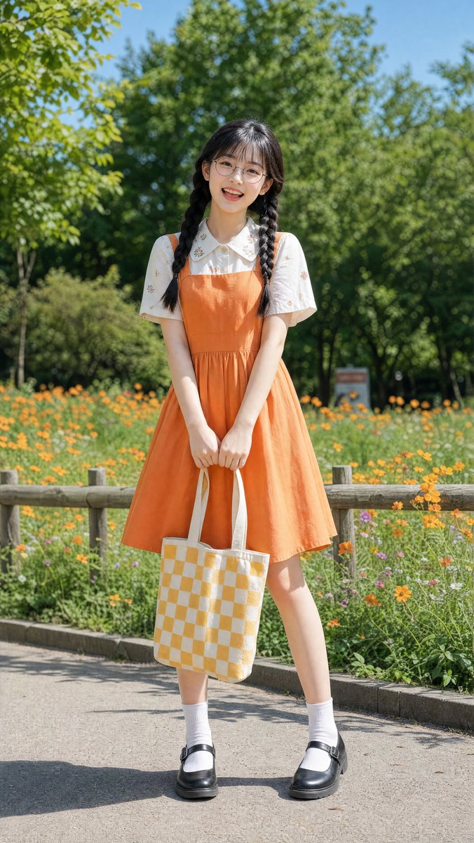 Cheerful Spring Park Pinafore Girl