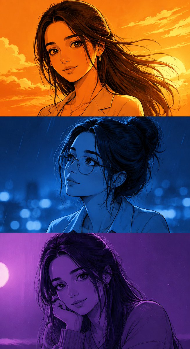 Manga Character Triptych Design