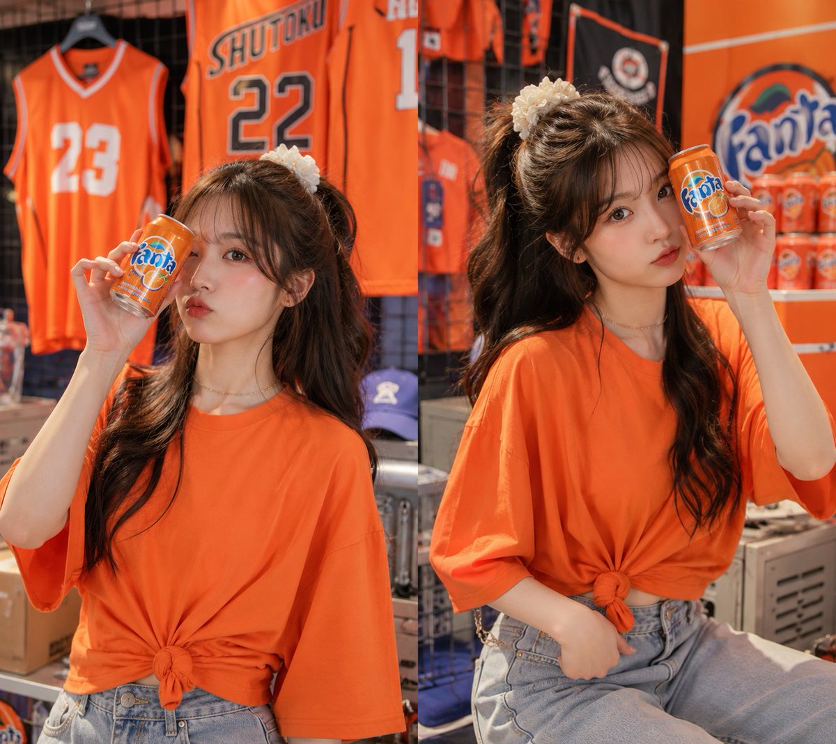 Vibrant Fashion Portrait with Orange Soda