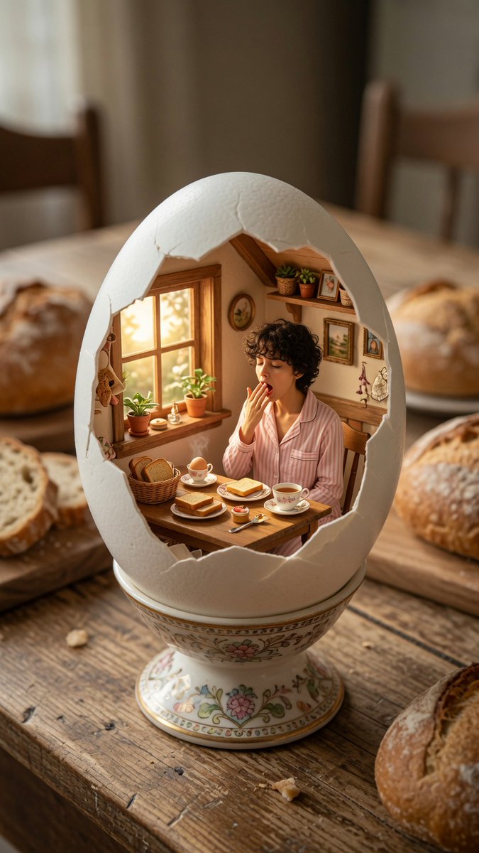 Miniature Breakfast Room Inside Eggshell