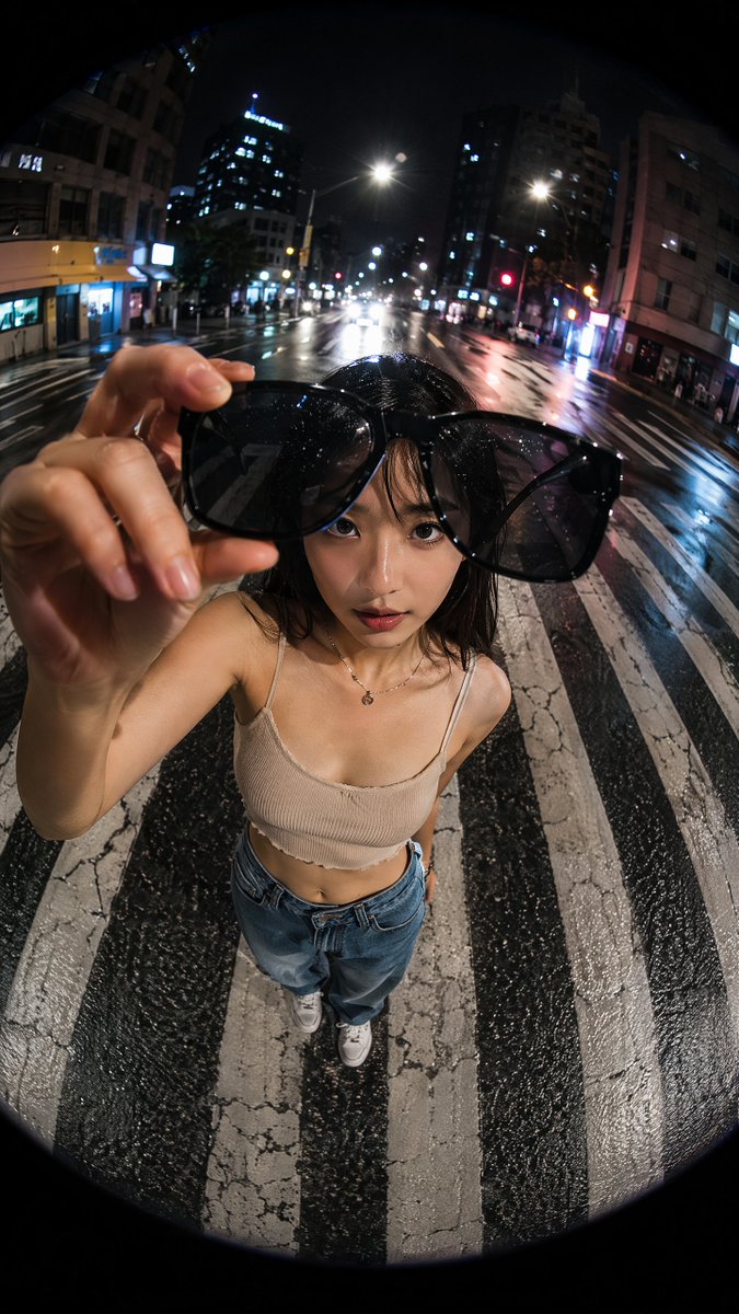 Fisheye Night Crosswalk Portrait