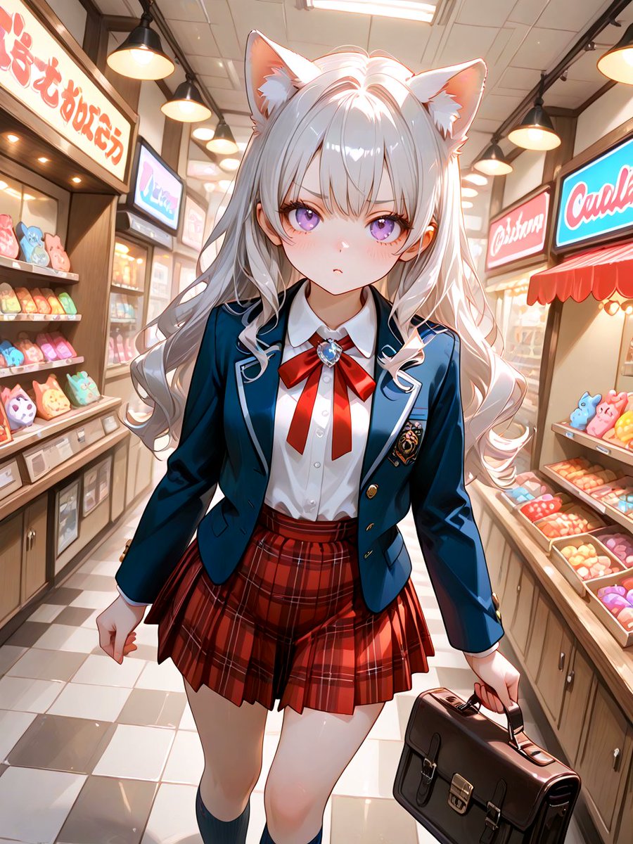 Cat-Eared Schoolgirl in Sweets Arcade