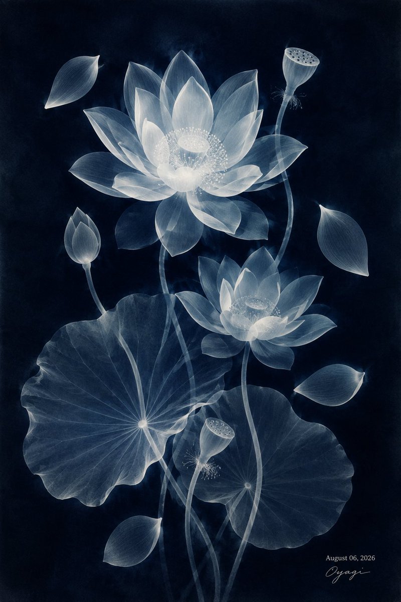 Translucent Lotus Cyanotype