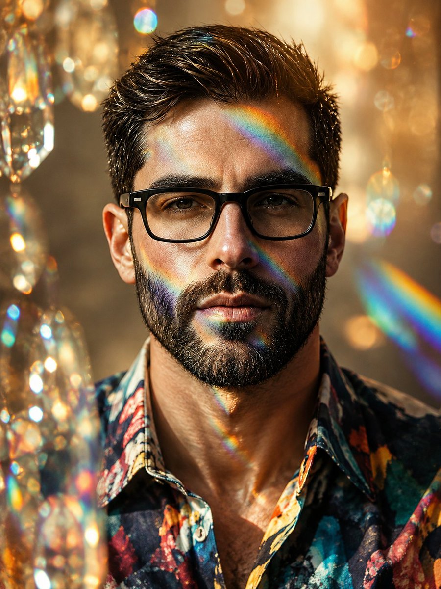 Floral Shirt Portrait with Rainbow Refractions