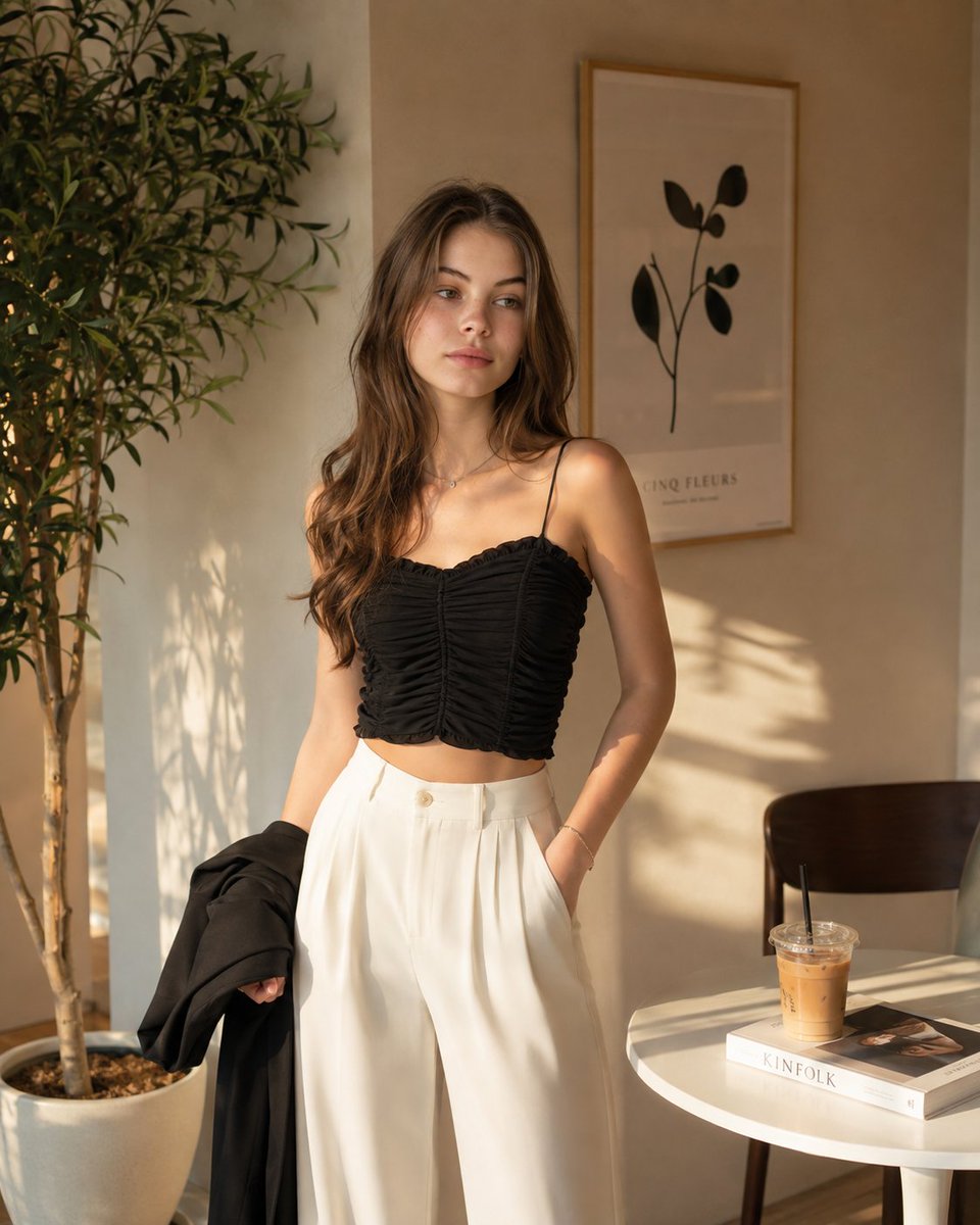 Photorealistic Café Lifestyle Fashion Portrait