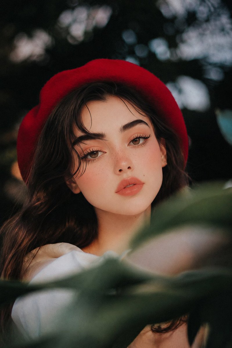 Dreamy Red Beret Garden Portrait