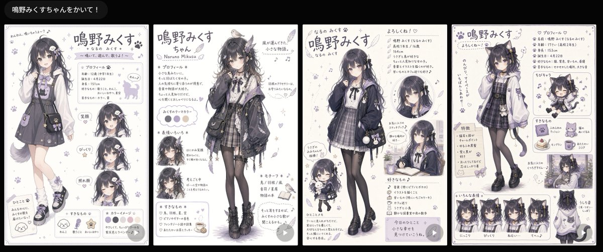 Four Anime Mascot Character Sheets