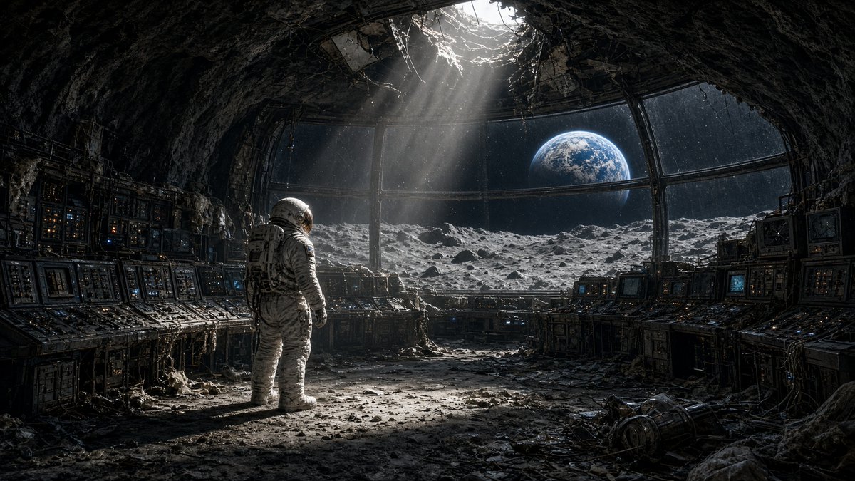 Astronaut in Abandoned Lunar Base