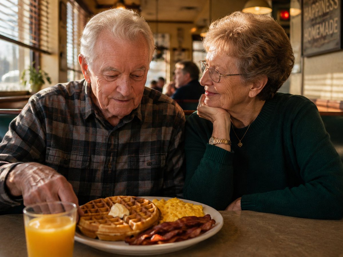 Elderly Couple Diner Breakfast