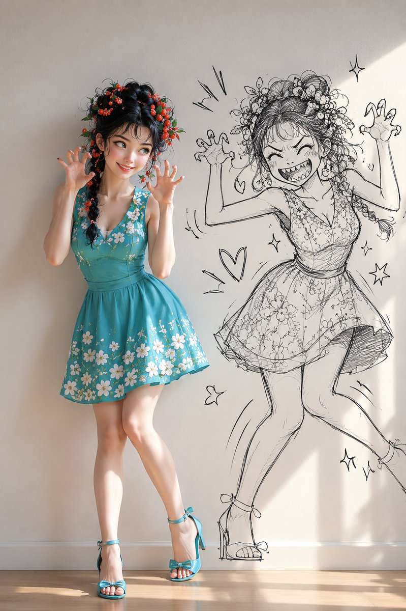 Mischievous Girl With Manga Wall Sketch
