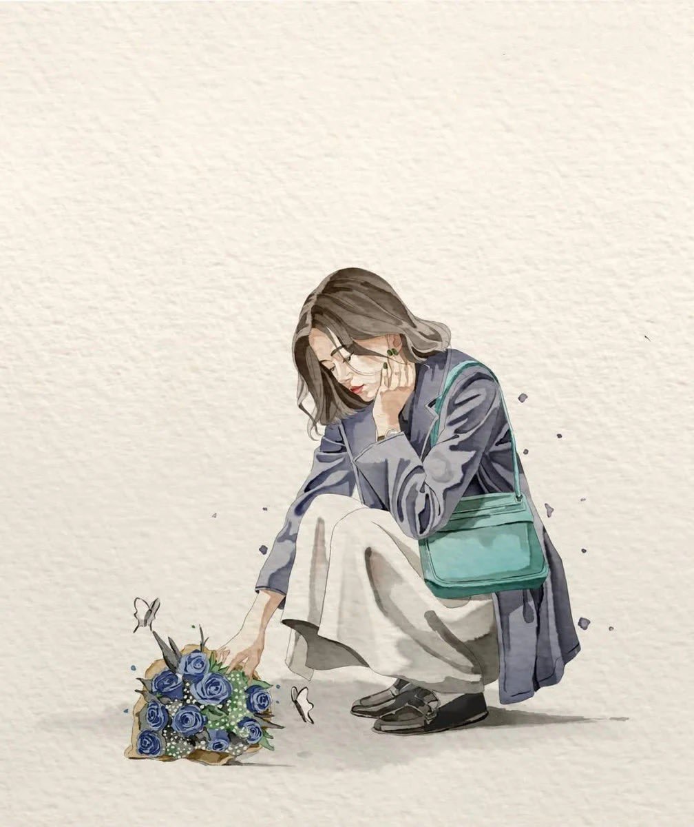 Minimalist Watercolor Illustration of a Stylish Woman