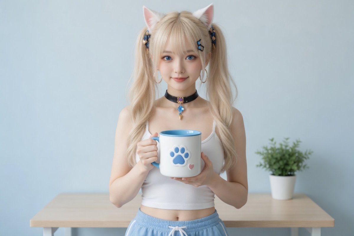 EDIT-01 杯子改绿

⑤ 编辑：局部改色
底图：2.5D轻写实喵喵酱 + 猫爪杯（3:2）
考