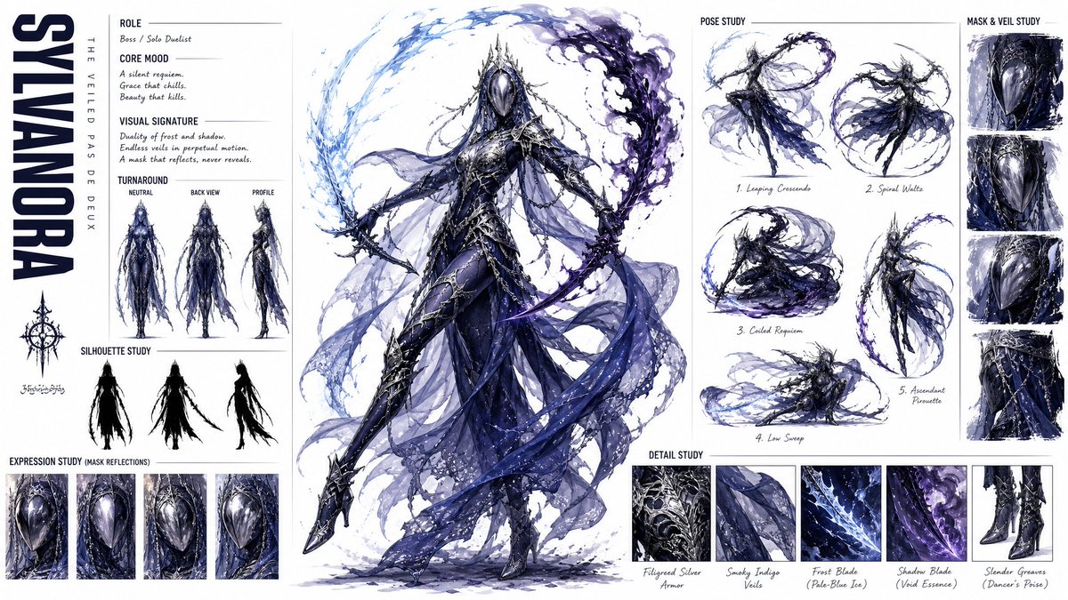 High-Fashion Anime Character Concept Art Sheet