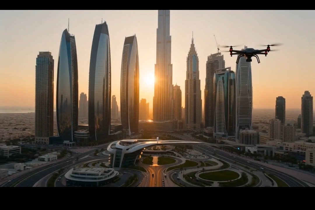 Cinematic Dubai Skyline Drone View