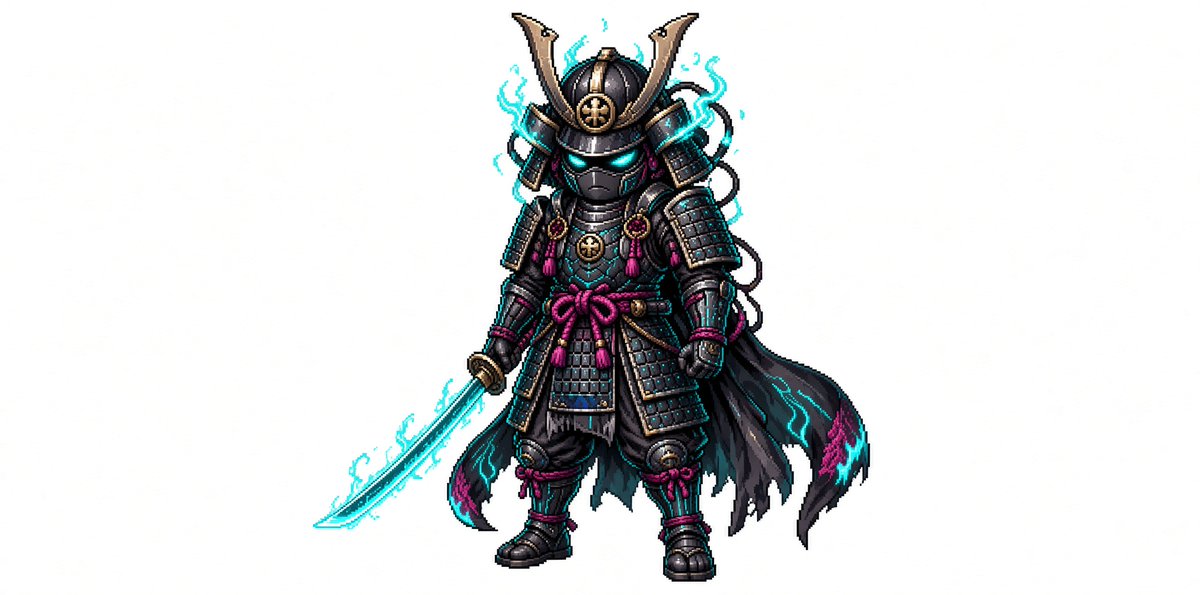 Neon Chibi Cyber Samurai Pixel Art