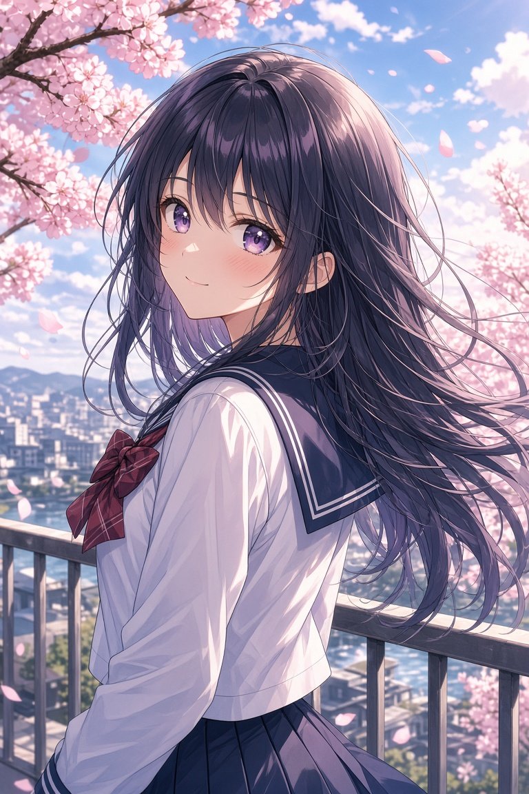 Anime Girl Under Sakura Blossoms