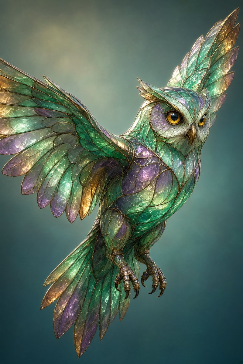Stained Glass Flying Owl