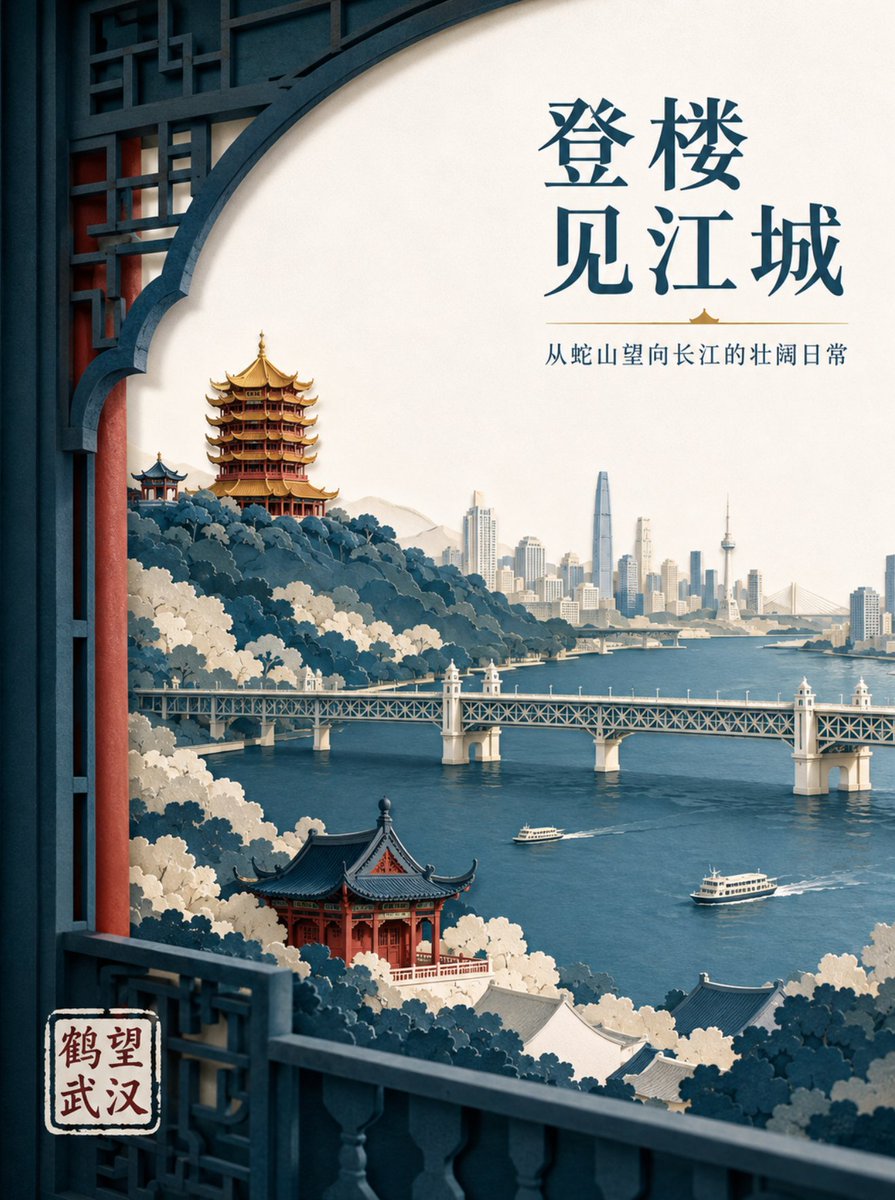 Wuhan Paper Cut Illustration Poster