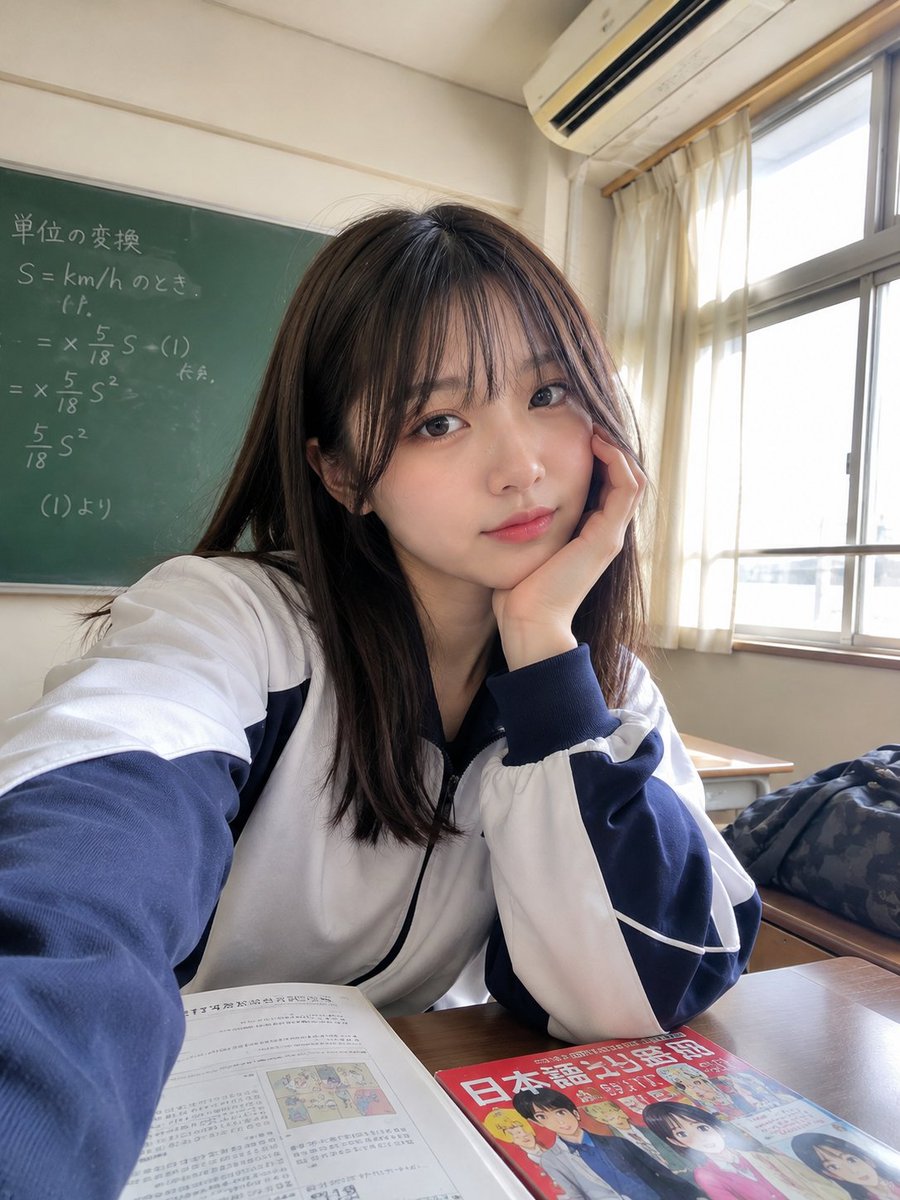 Realistic Japanese Classroom Selfie