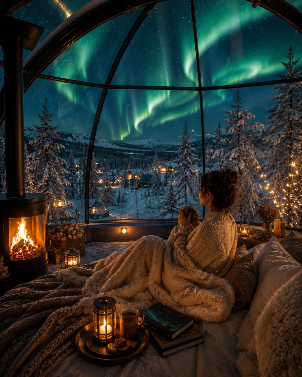 Luxury Arctic Glass Dome Under Northern Lights