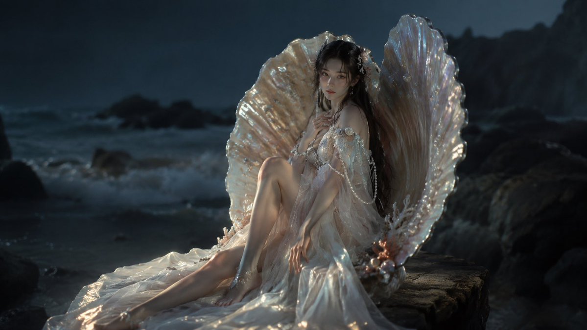 Moonlit Mermaid Shell Portrait
