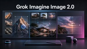 Grok Imagine Image 2.0 Launch Banner — Goal: Create a cinematic dark tech launch banner for {argument name="product name" default="Grok Imagine Image 2.0"}, sho