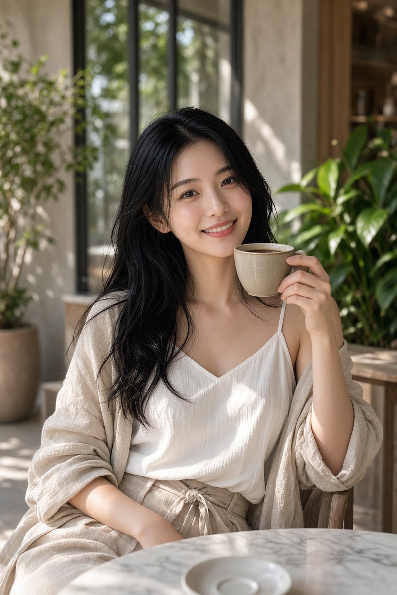 Sunlit Cafe Coffee Portrait