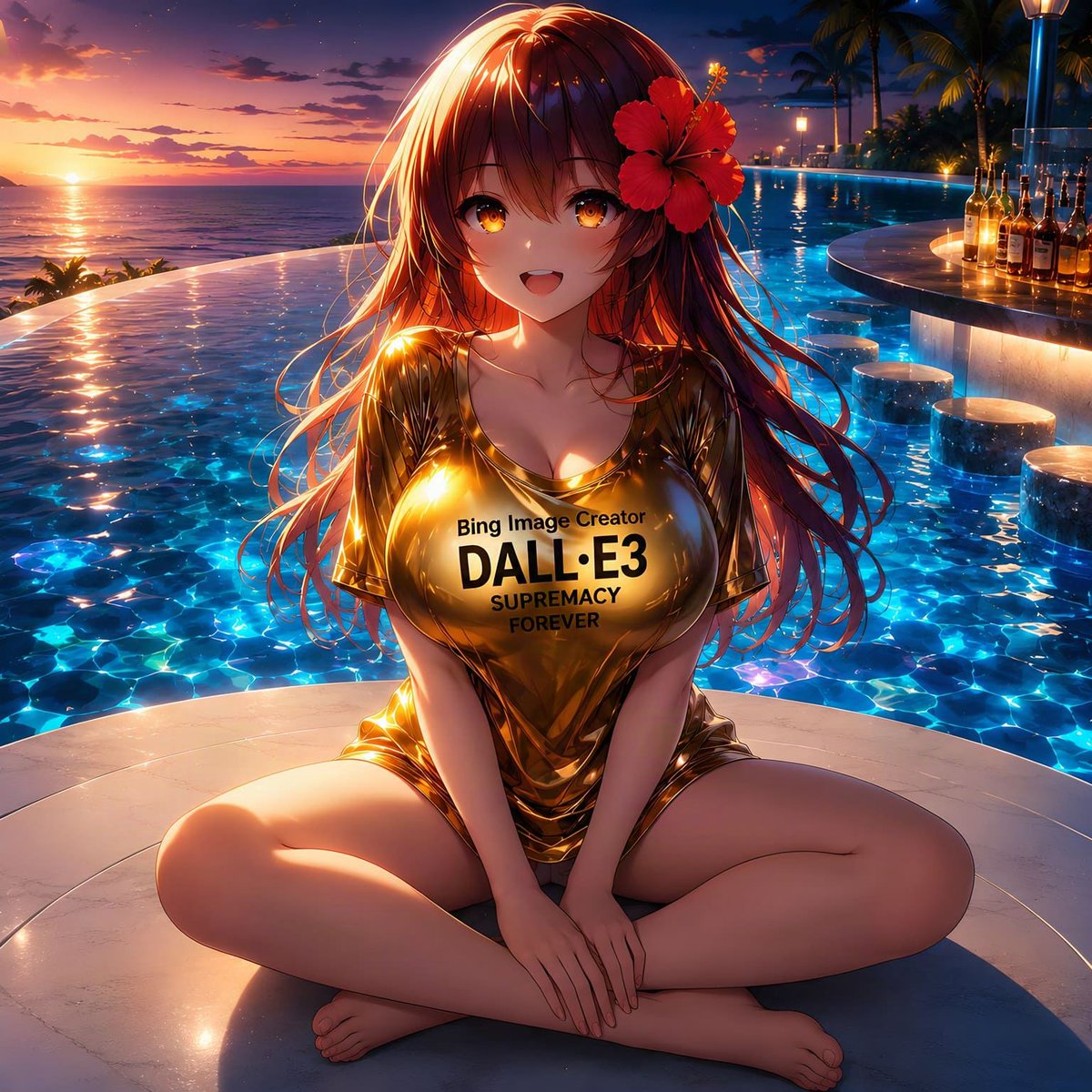 Anime Girl at Sunset Infinity Pool