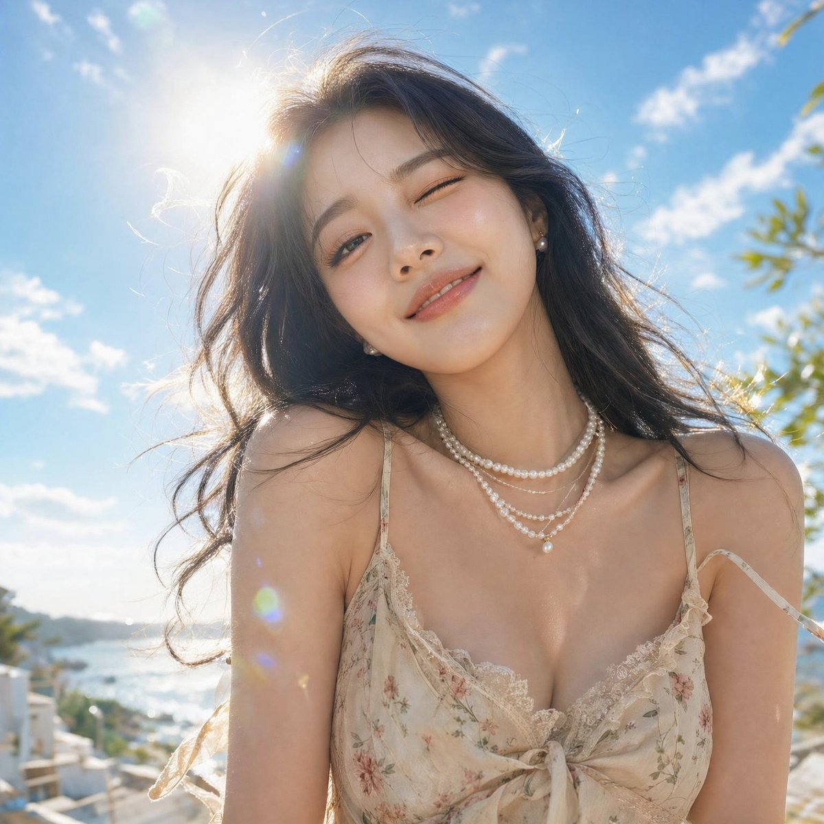 Sunlit Seaside Winking Portrait