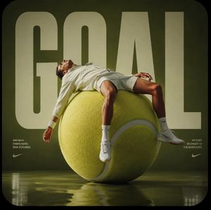 Avant-Garde Sports Editorial — Avant-garde sports fashion, advertising, a {argument name="subject" default="huge tennis ball"} set up like a monumental sculptur