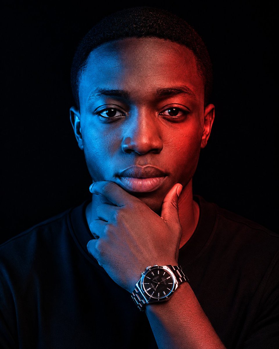 Cinematic Red Blue Split-Light Portrait