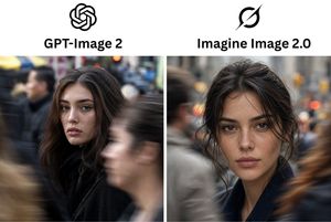 AI Model Portrait Comparison — Goal: Create a clean side-by-side comparison graphic showing two AI image model outputs as realistic street portraits.

Canvas: H