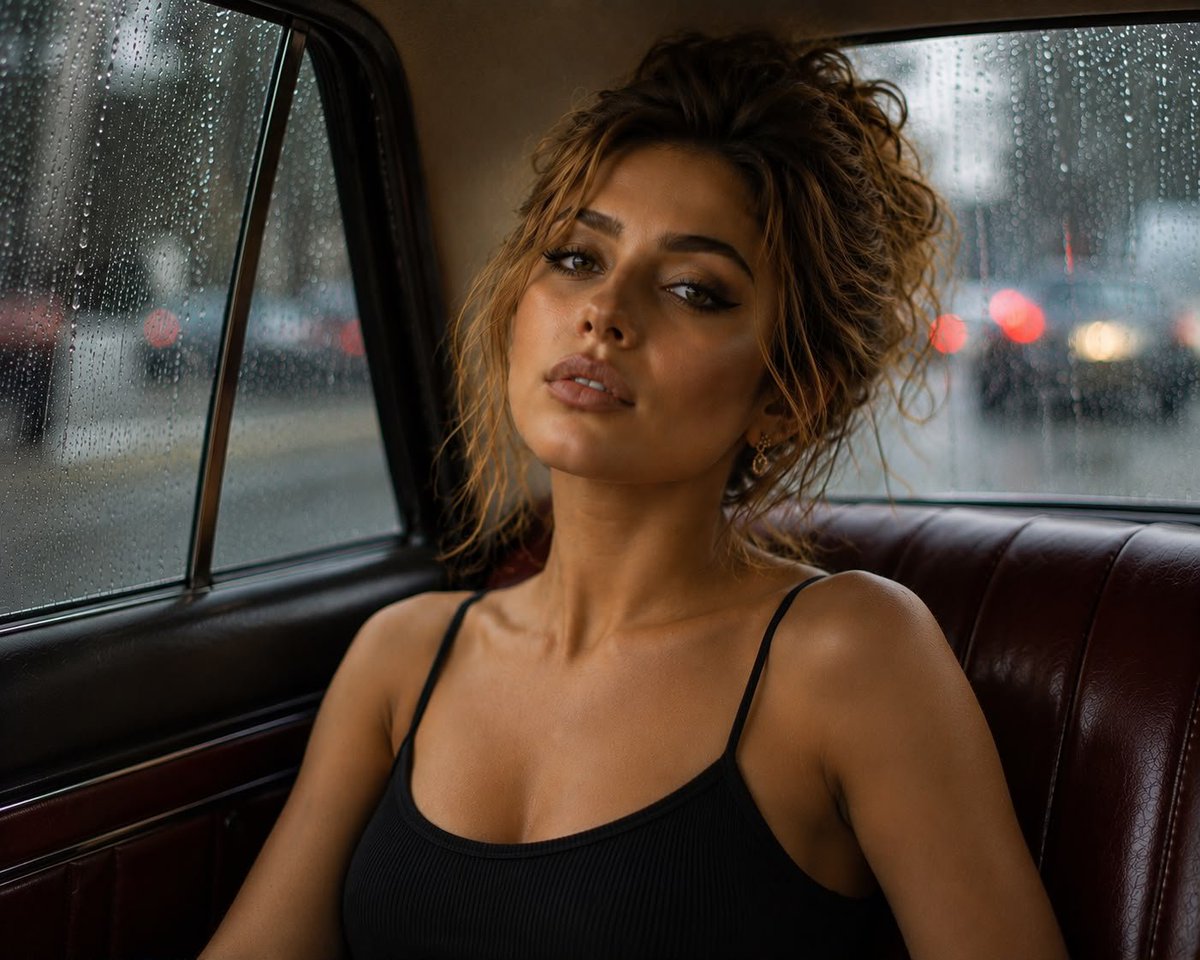 Photorealistic Close-up Portrait in Vintage Car