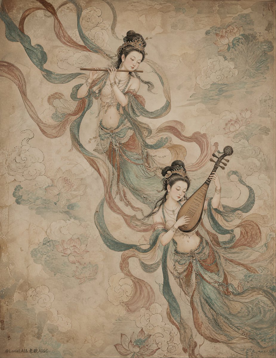 Ancient Chinese Mural of Celestial Musicians