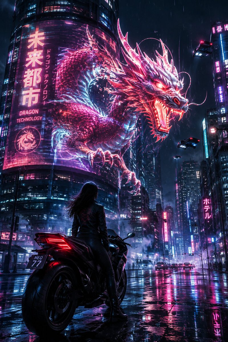 Cyberpunk Neon Dragon Awakening