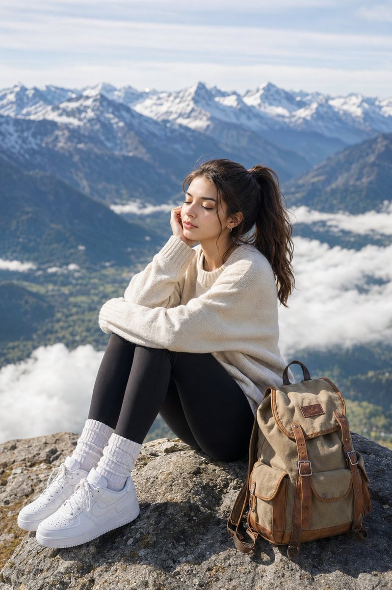 Woman enjoying mountain scenery